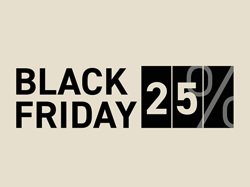 Promotional Black Friday image with the text 'Black Friday 25%', with the discount percentage displayed in black blocks